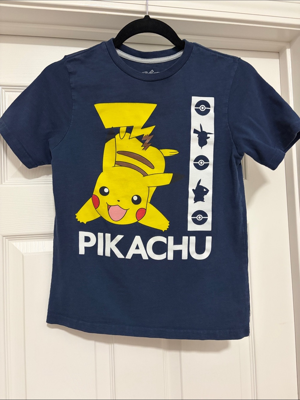 Pokemon Navy Blue Tee with Yellow Pikachu Graphic and White Accents